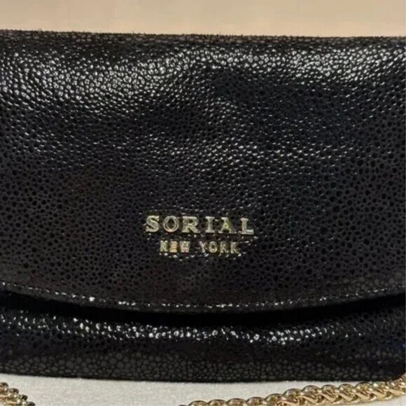 Sorial New York Black Evening Bag with Gold Chain Magnetic Closure - Picture 3 of 10